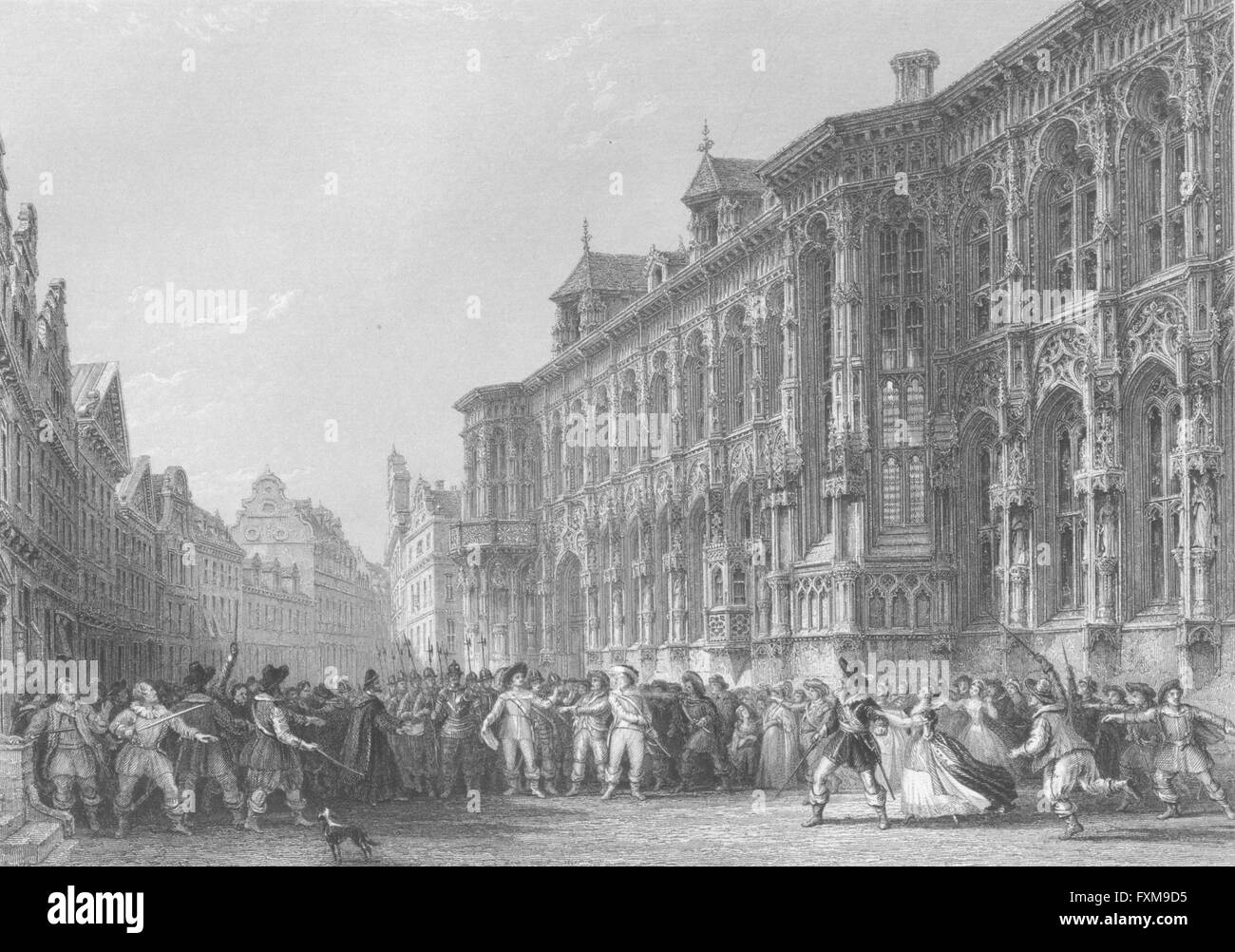 BELGIUM Town Hall Ghent Wright, antique print 1840 Stock Photo Alamy