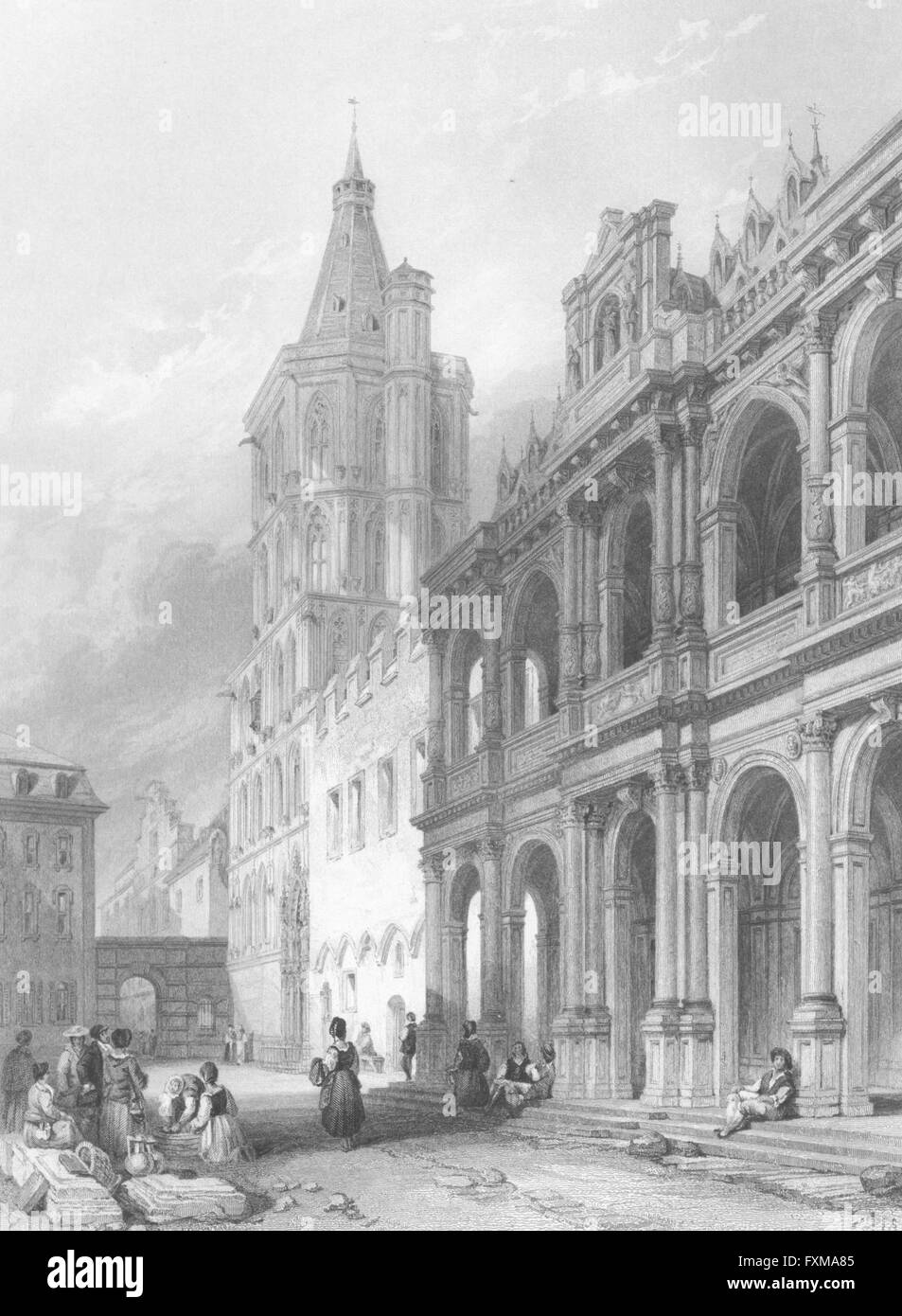 GERMANY Town Hall, Cologne, Rhine Wright, antique print 1840 Stock