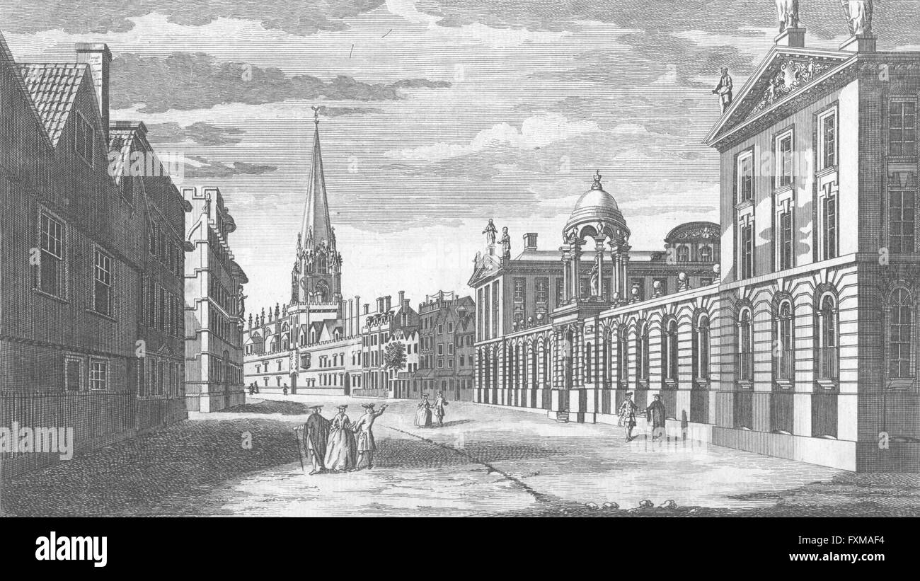 OXFORD: St Mary Church, all souls, Uni Queen College, antique print 1771 Stock Photo