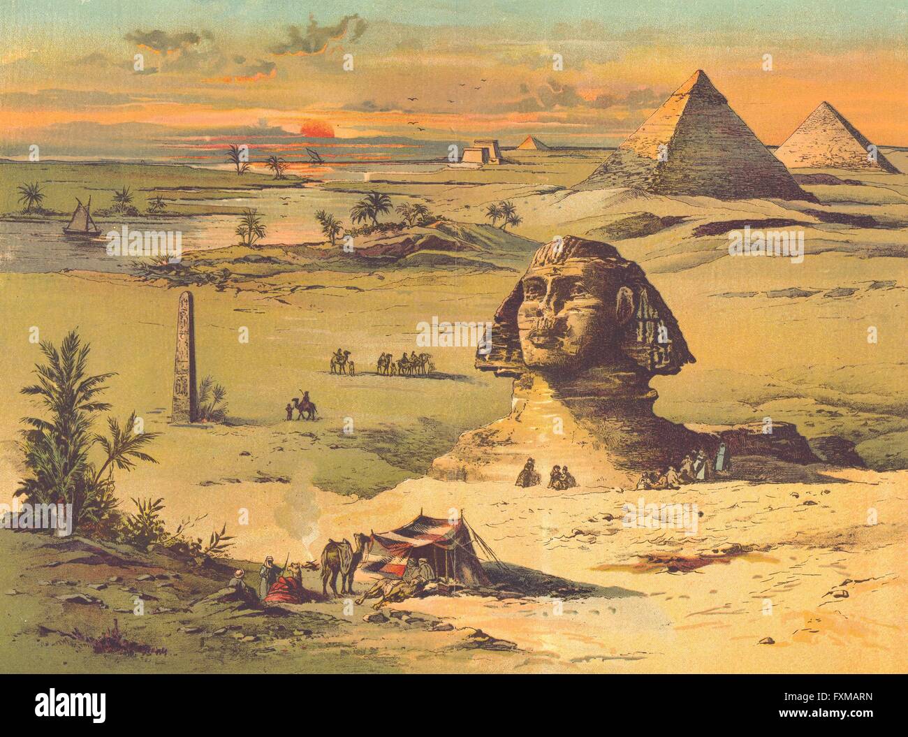 EGYPT: Agypten: Walther Pyramids Sphinx Obelisk, antique print 1880 Stock Photo