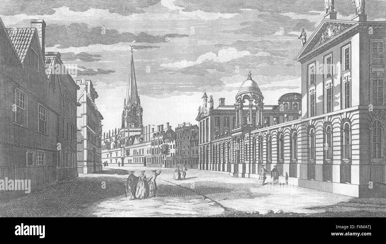 OXFORD: St Mary Church, all souls, Uni Queen College, antique print 1771 Stock Photo