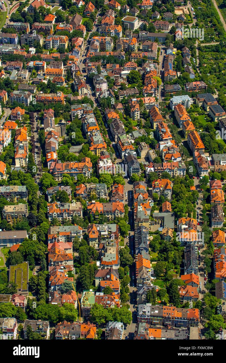 Aerial view, houses in Freiburg, Freiburg im Breisgau, town houses