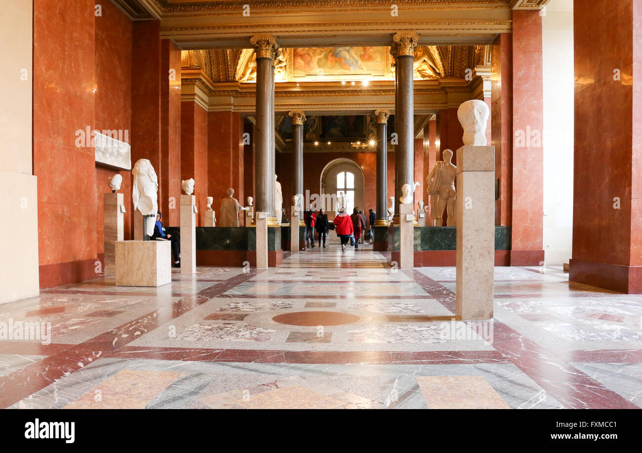 Corridor in Denon Wing, Department of Greek, Etruscan and Roman Antiquities, Musee du Louvre, Paris, France. Stock Photo