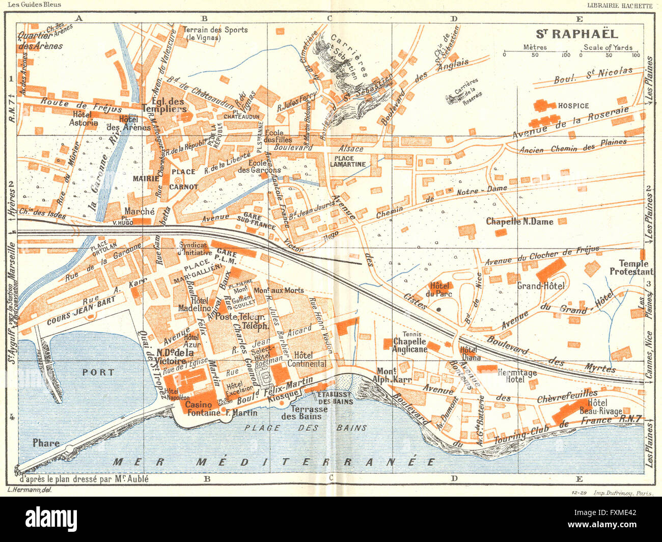 Cannes 1926 old vintage map plan chart COTE D/'AZUR