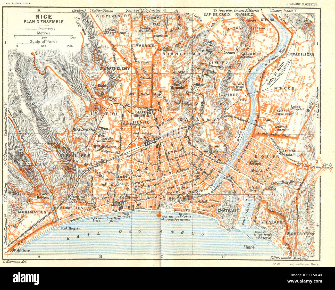 COTE D'AZUR: Nice Plan D'Ensemble, 1926 vintage map Stock Photo