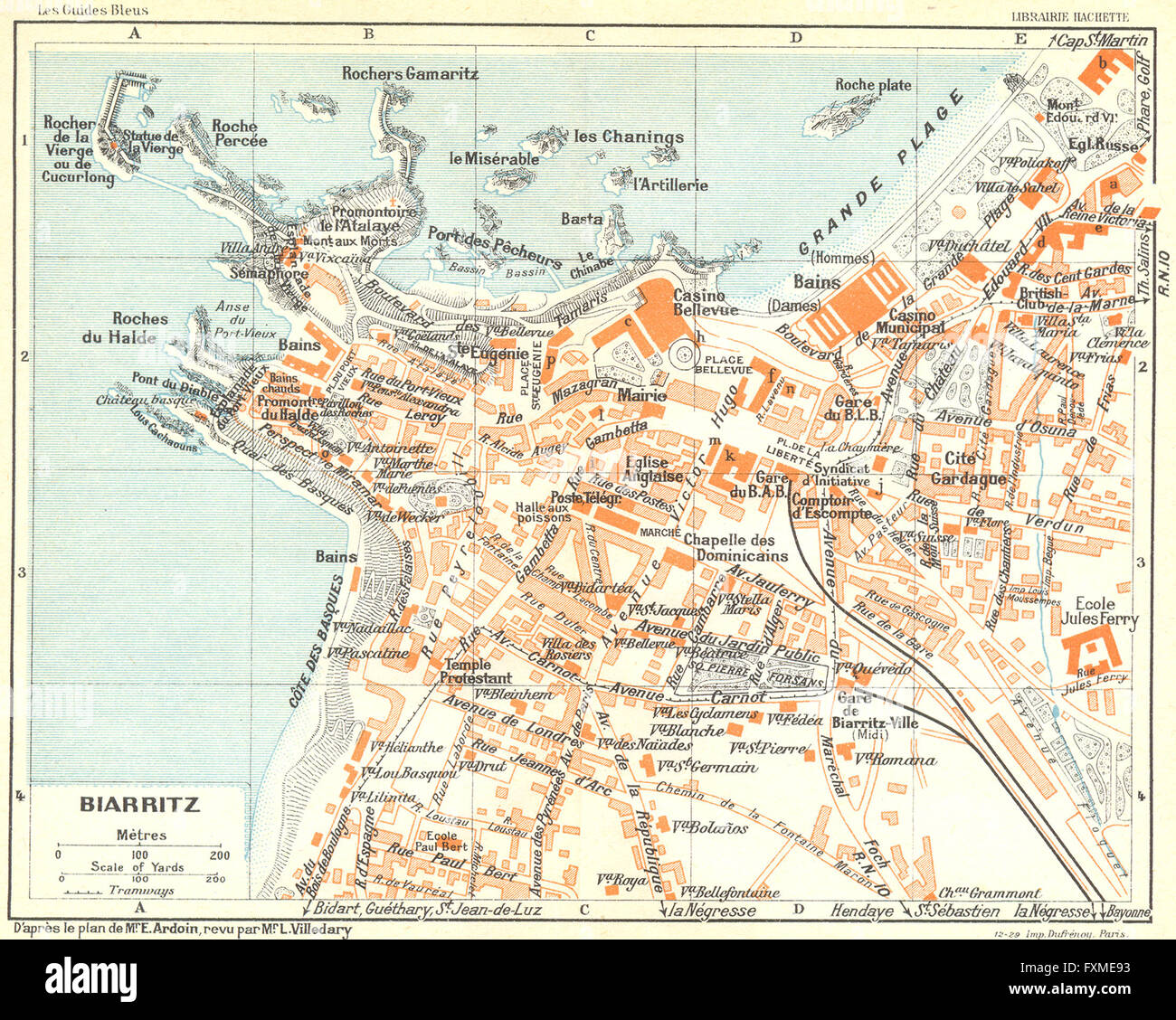 FRANCE: Biarritz, 1926 vintage map Stock Photo