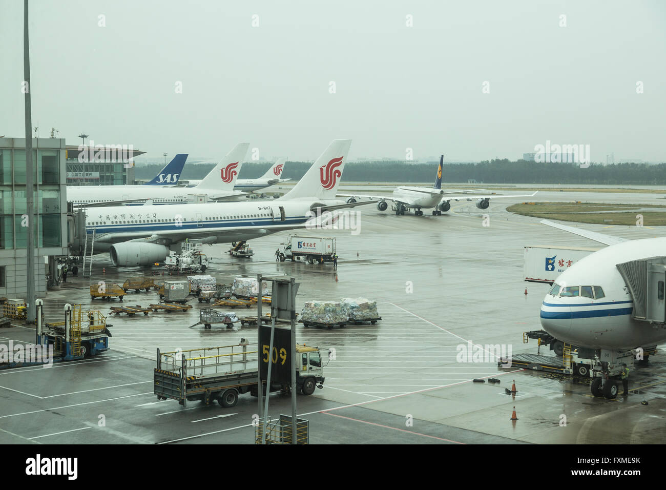 Aircrafts at Beijing International Airport Stock Photo