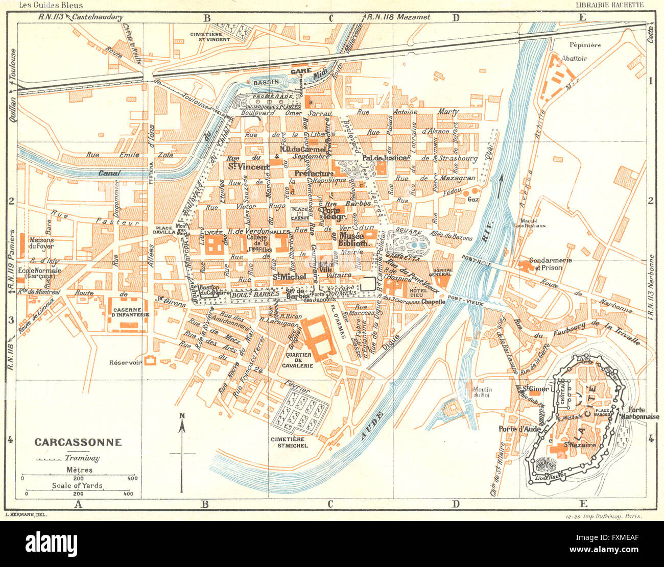 FRANCE Carcassonne, 1926 vintage map Stock Photo Alamy