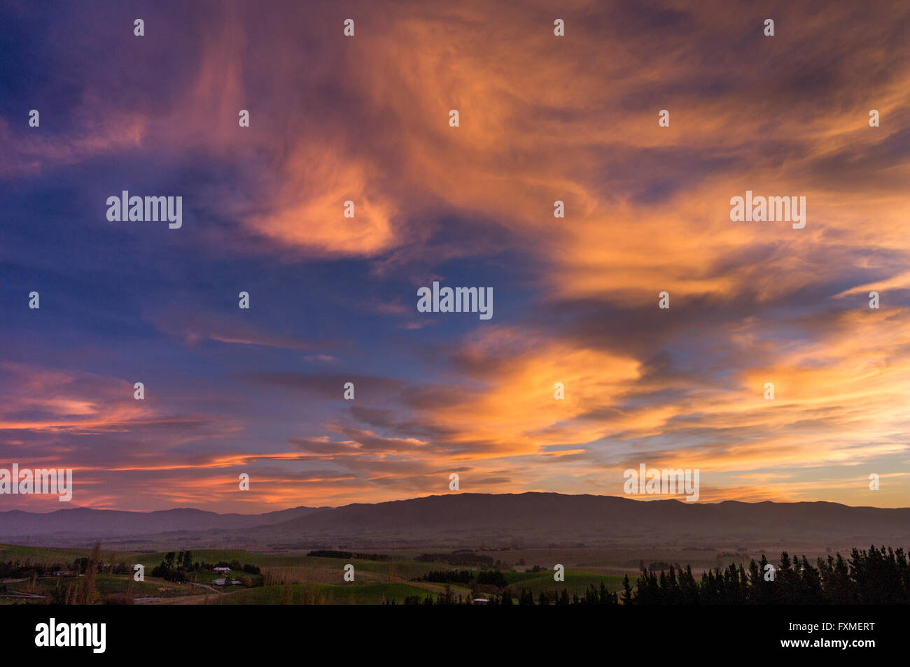 South Island at Sunset, New Zealand Stock Photo