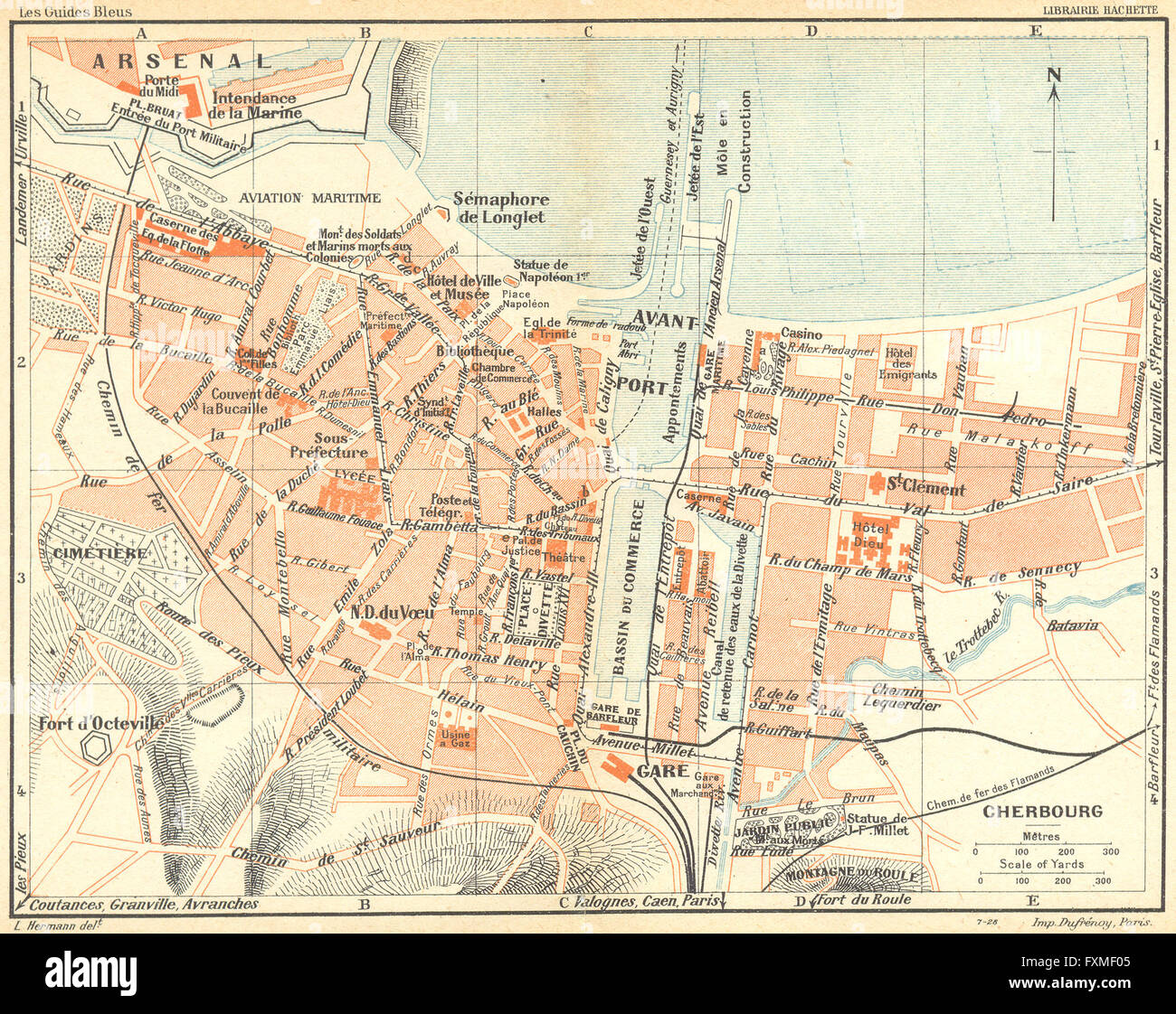 NORMANDY Normandie Cherbourg, 1928 vintage map Stock Photo Alamy