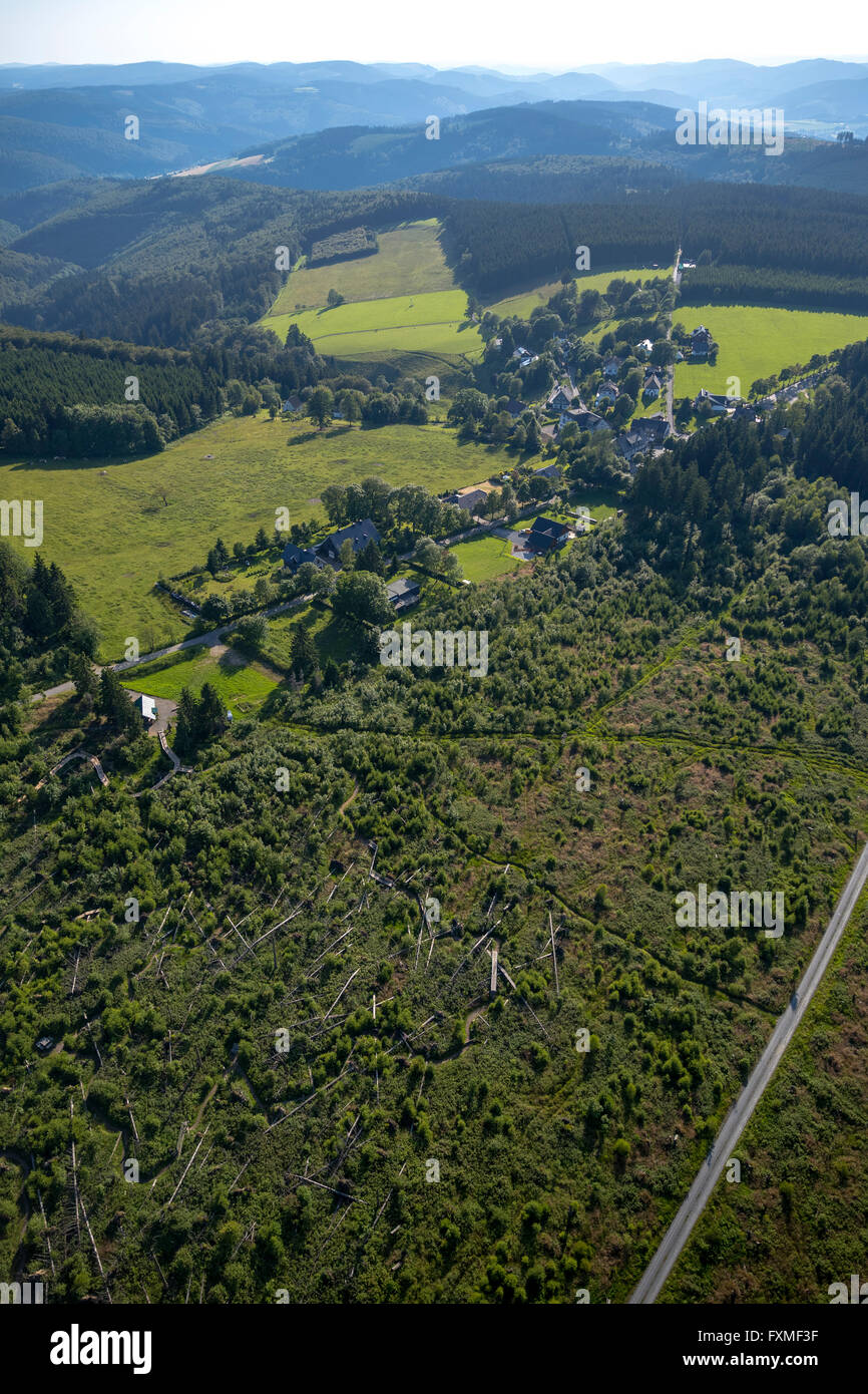 Aerial view, hill with Cyril Path, Schmallenberg, Hochsauerland region