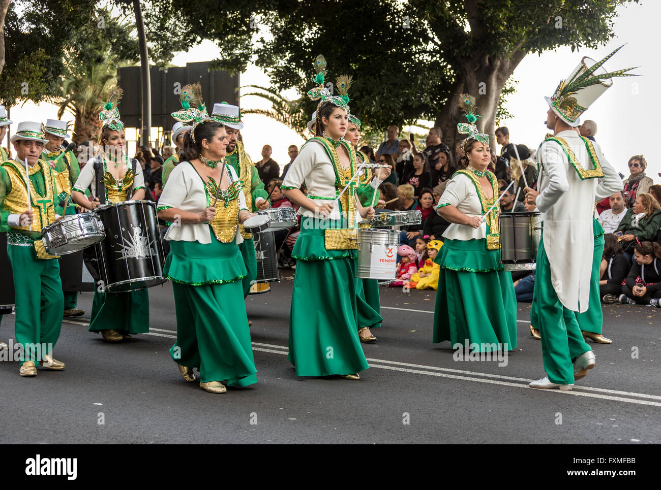 Samba Drummers, Carnival Procession, Santa Cruz, Tenerife Stock Photo