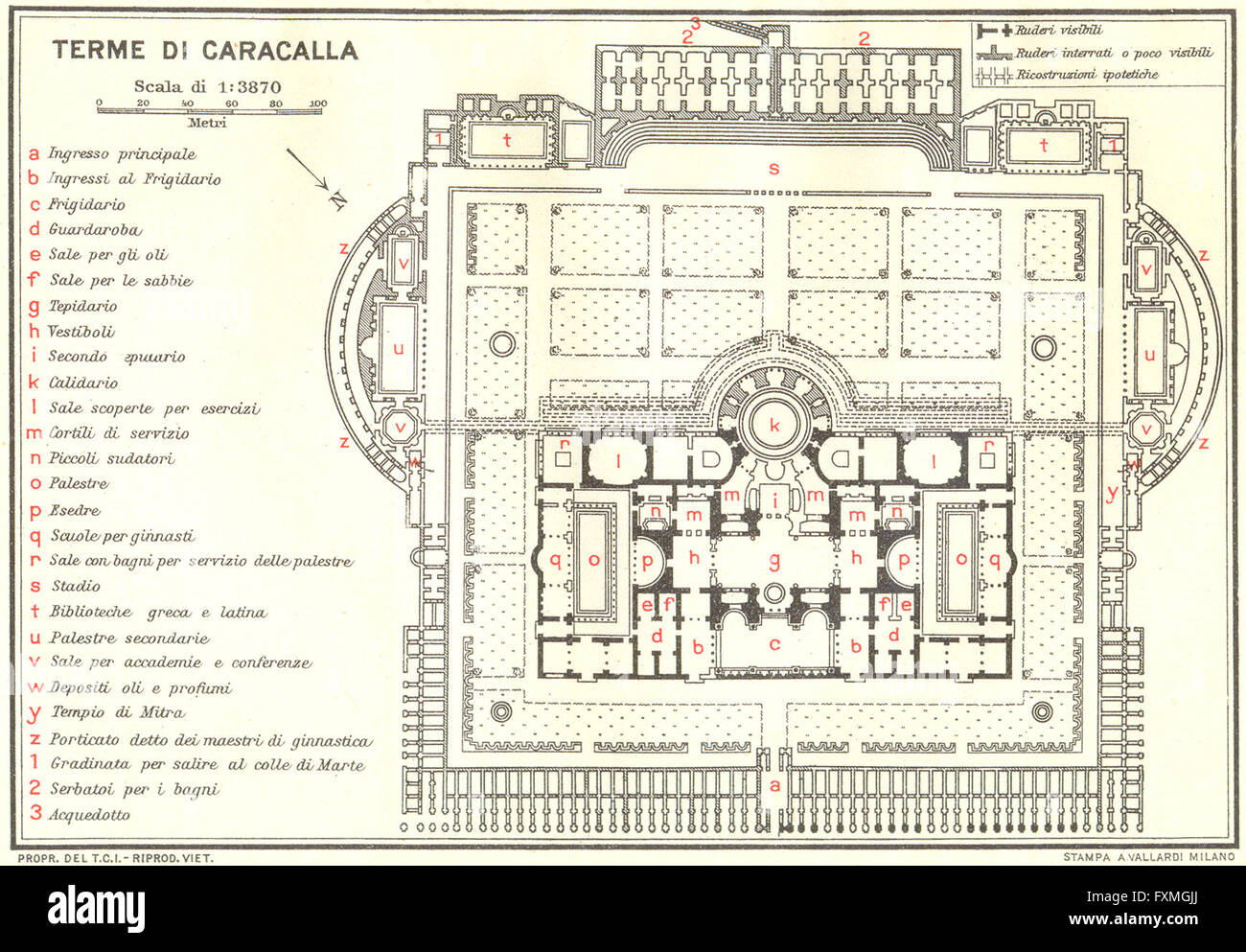 ROME: Terme Di Caracalla, 1925 vintage map Stock Photo
