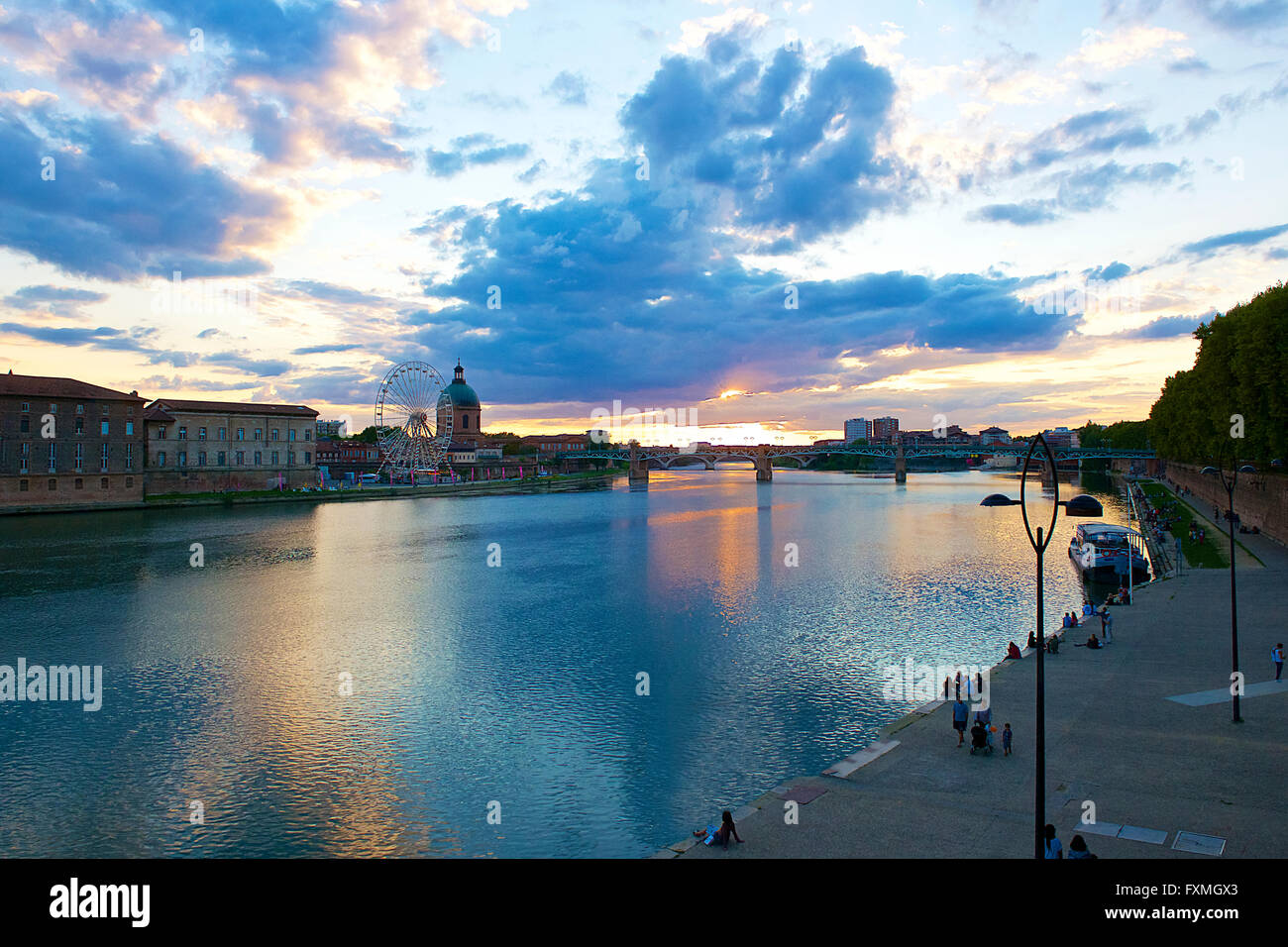 The Garonne River at Sunset, Toulouse, France Stock Photo