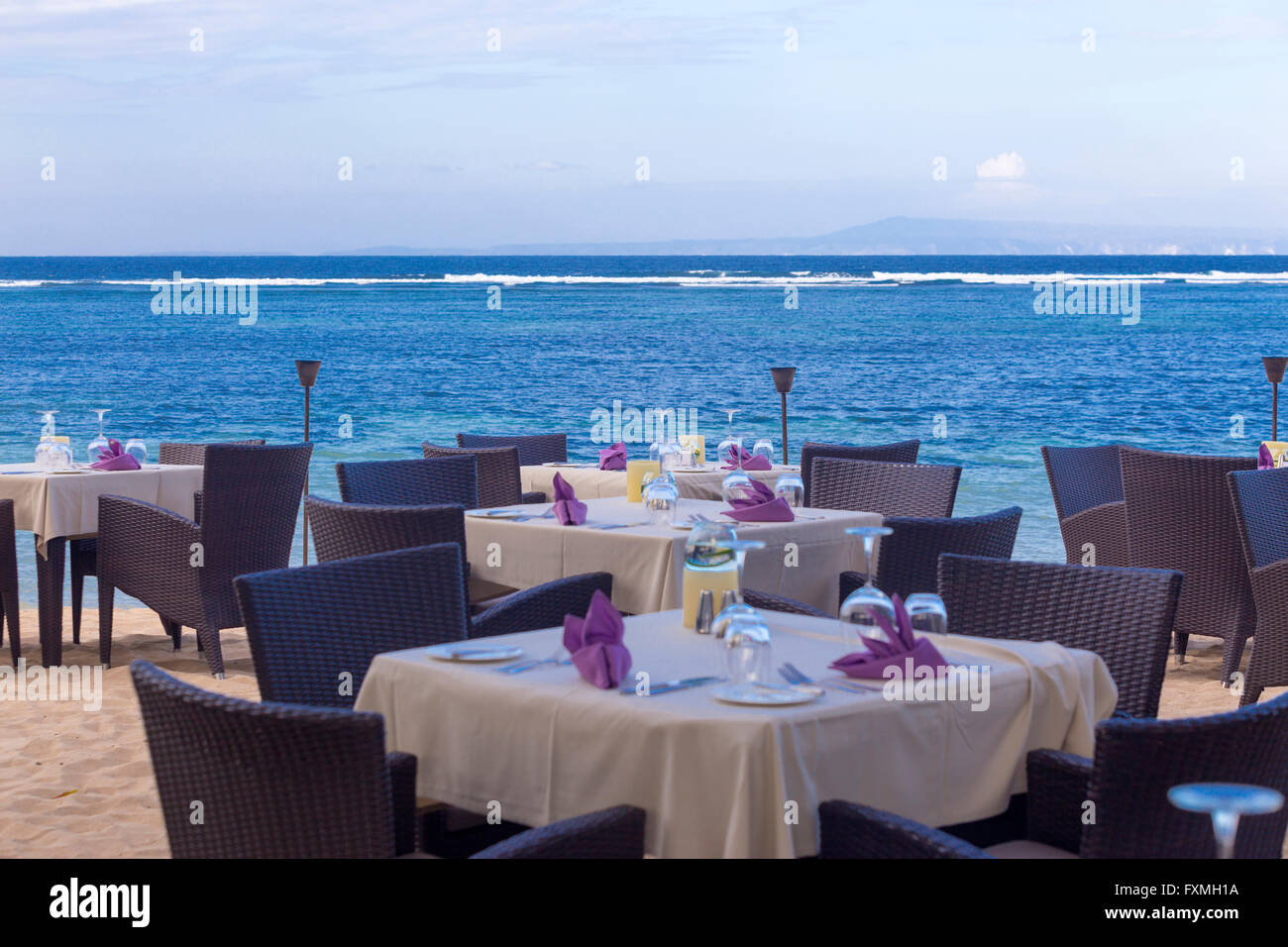 Seaside Candlelight Dinner, Nusa Dua, Bali, Indonesia Stock Photo