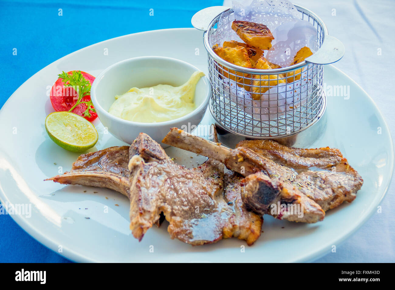 Grilled Beef Ribs Served in Restaurant, Semminyak, Bali, Indonesia Stock Photo