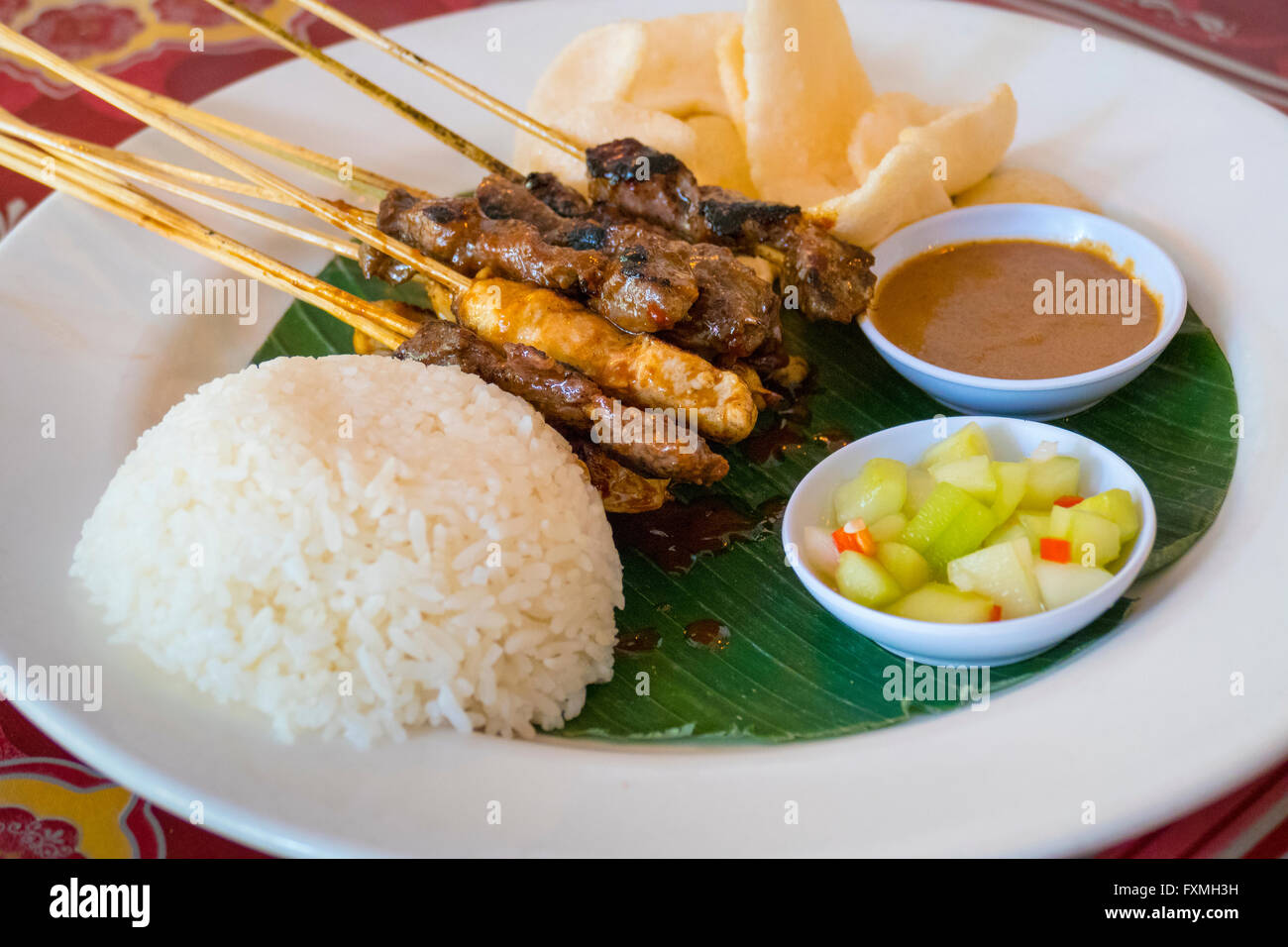 Grilled Kebab and Rice Served in Restaurant, Semminyak, Bali, Indonesia Stock Photo Alamy