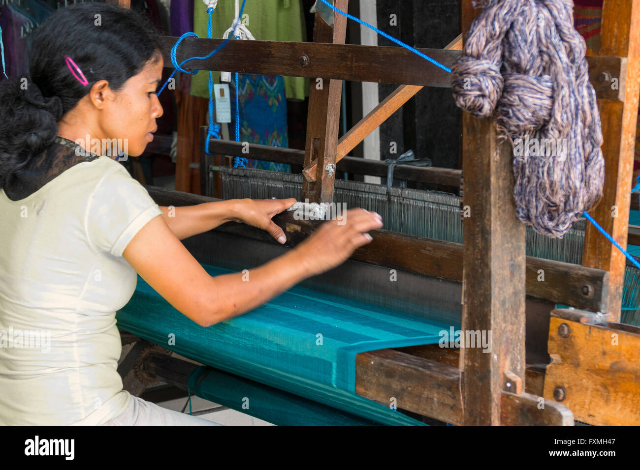 Woman Weaving on Loom, Ubud, Bali, Indonesia Stock Photo Alamy