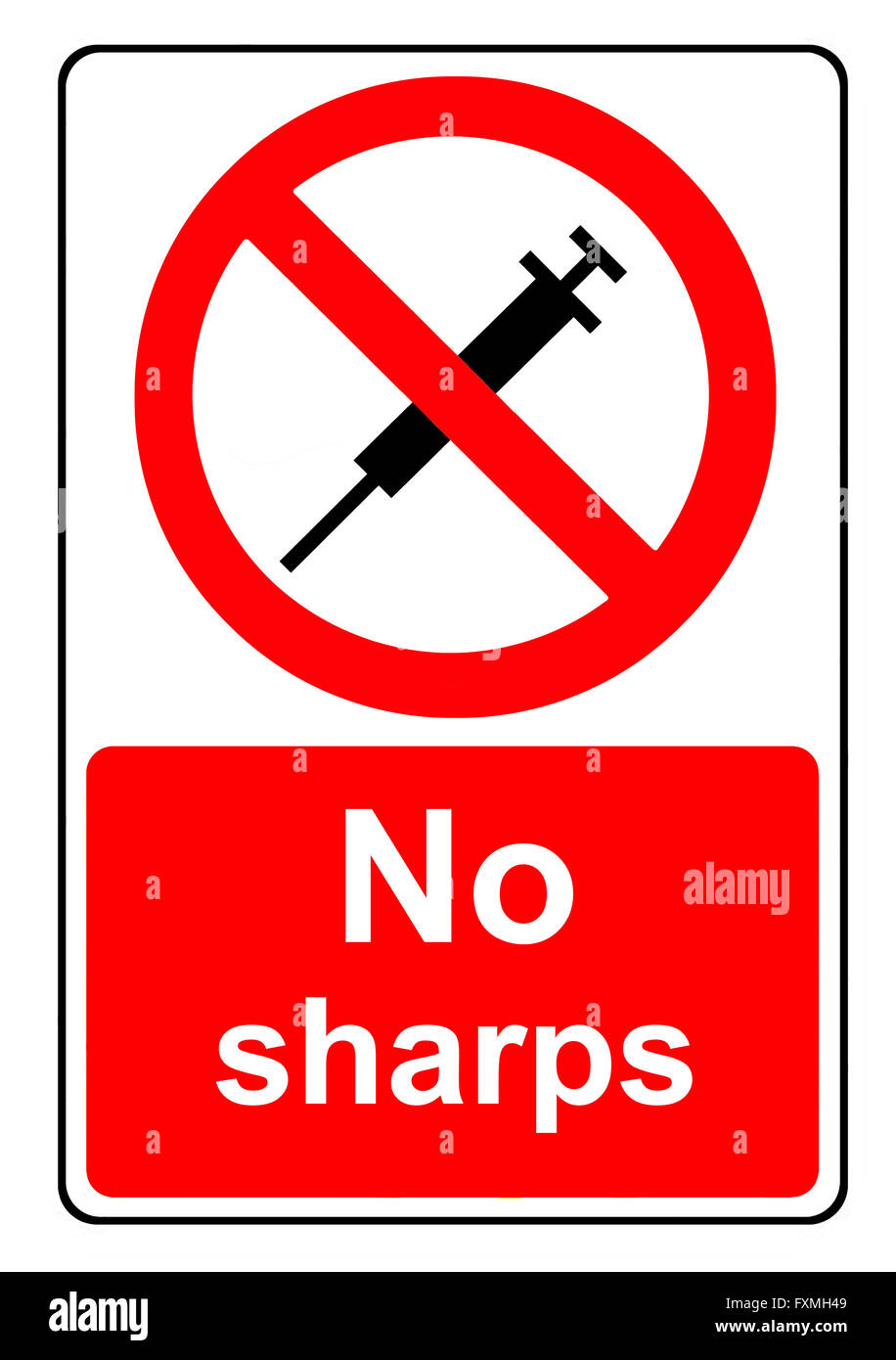 No sharps to be put into this container sign Stock Photo