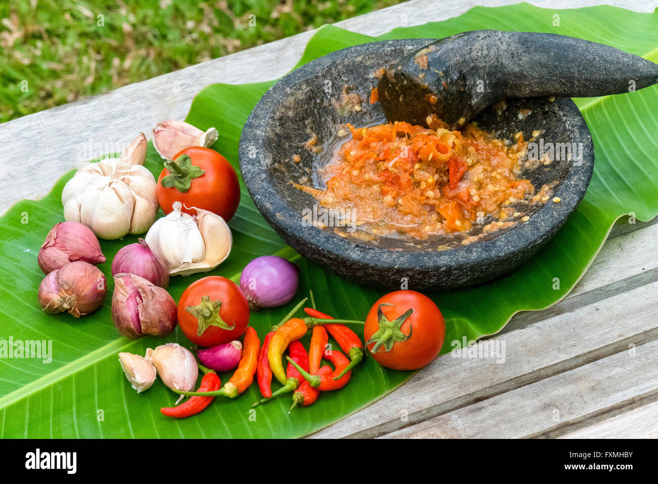 Making Sambal Sauce, Kuta, Bali, Indonesia Stock Photo Alamy