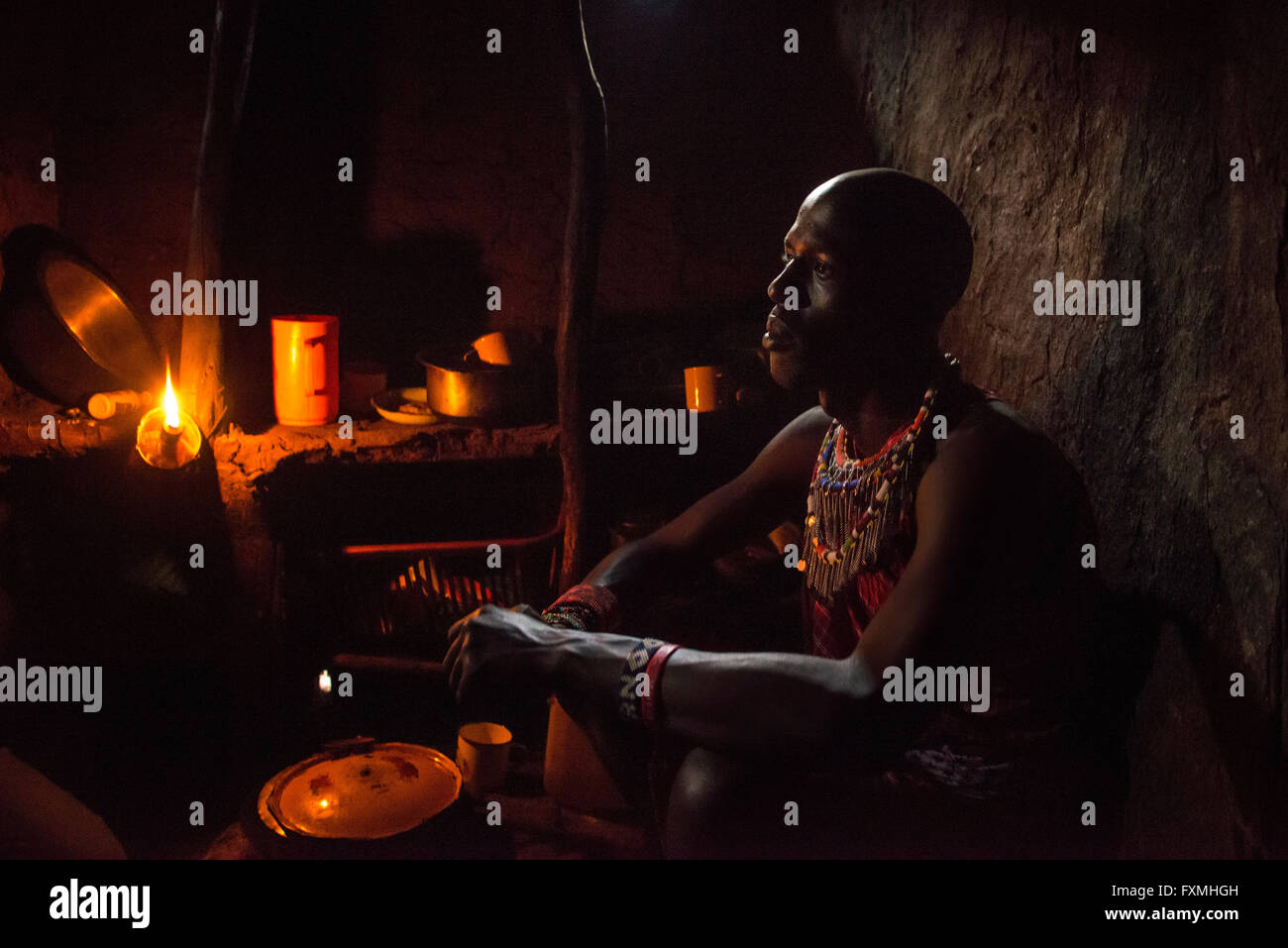 A Masai chief in his home July 10, 2014 in Kenya. Stock Photo