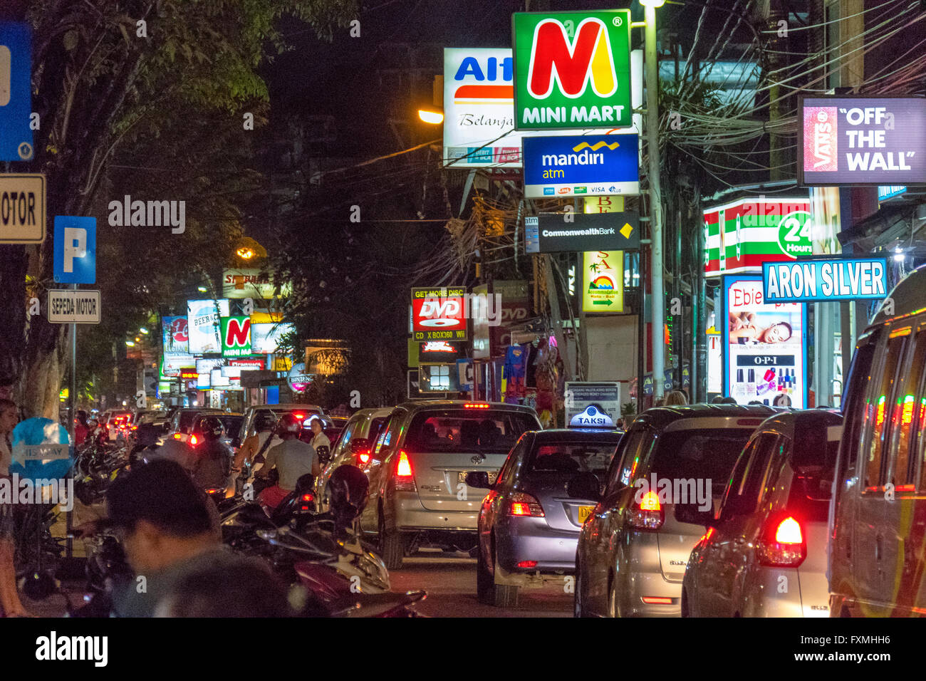 Traffic on Legian Street, Kuta, Bali, Indonesia Stock Photo
