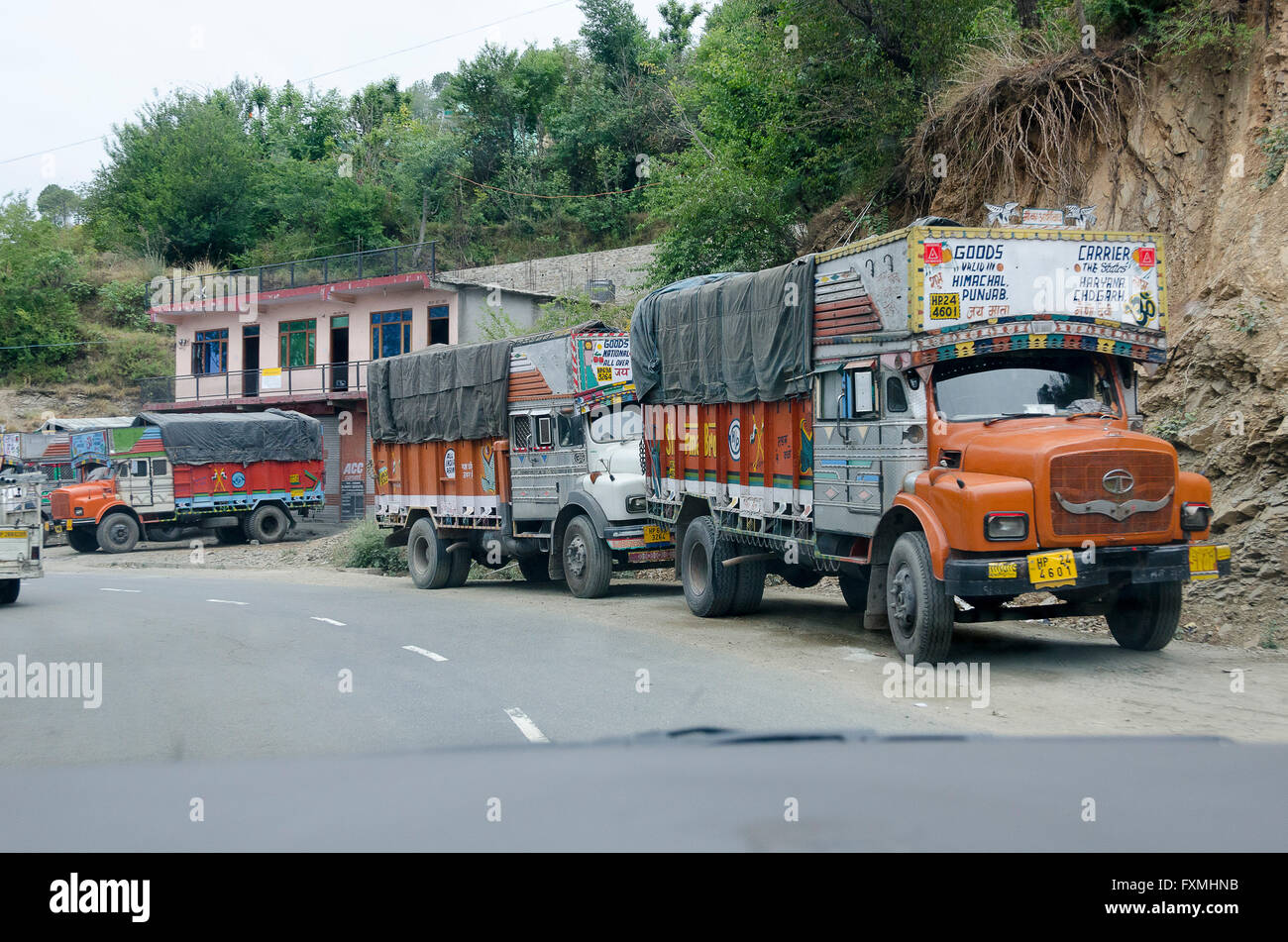 Ornately decorated truck, near Simla, Himachal Pradesh, India Stock