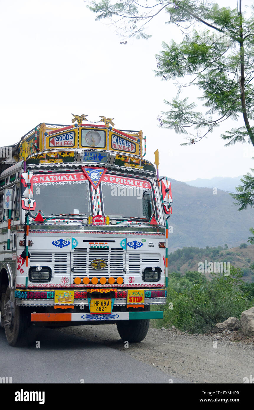 Ornately decorated truck, near Simla, Himachal Pradesh, India Stock