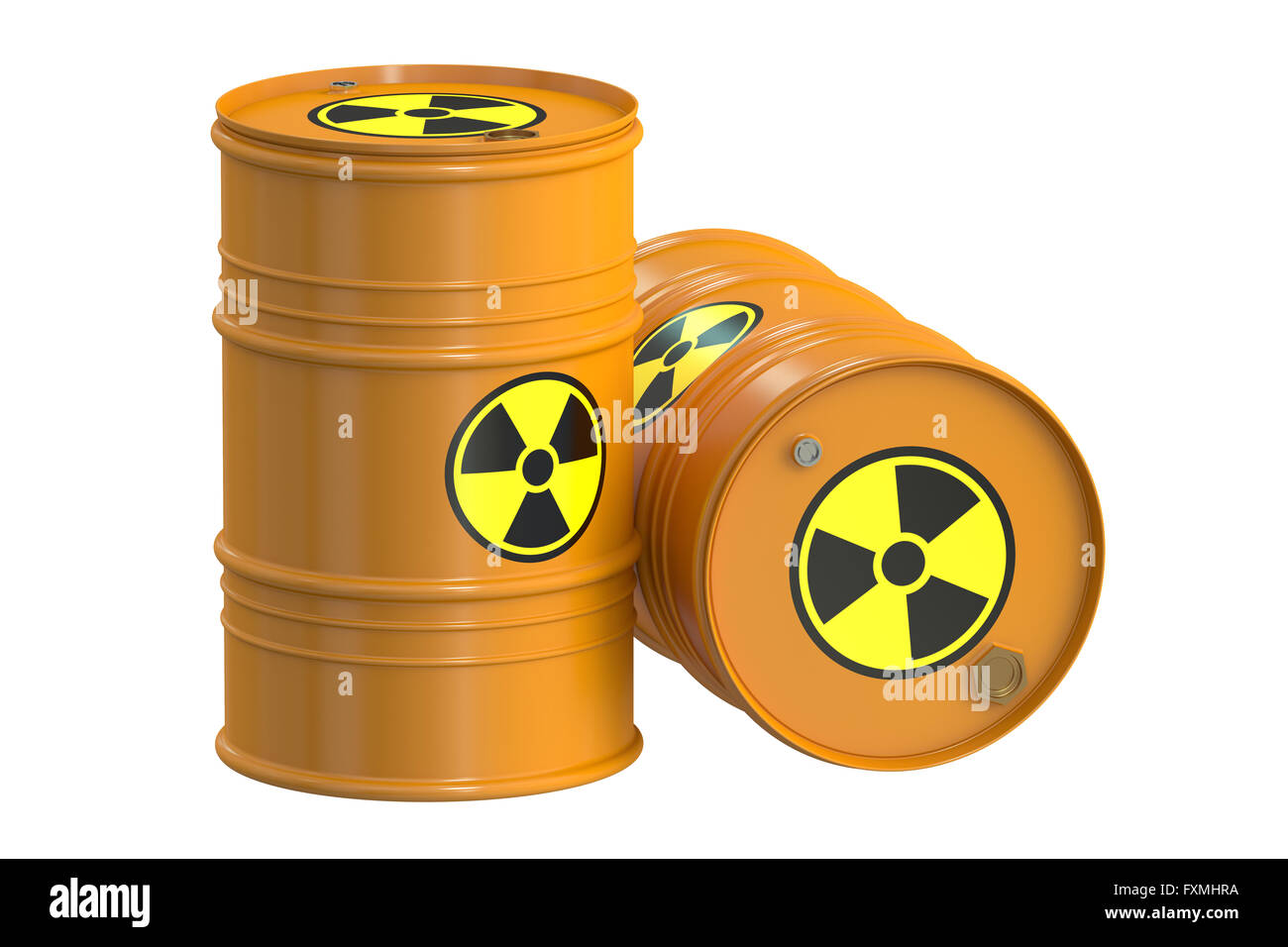 Radioactive barrels, 3D rendering  isolated on white background Stock Photo