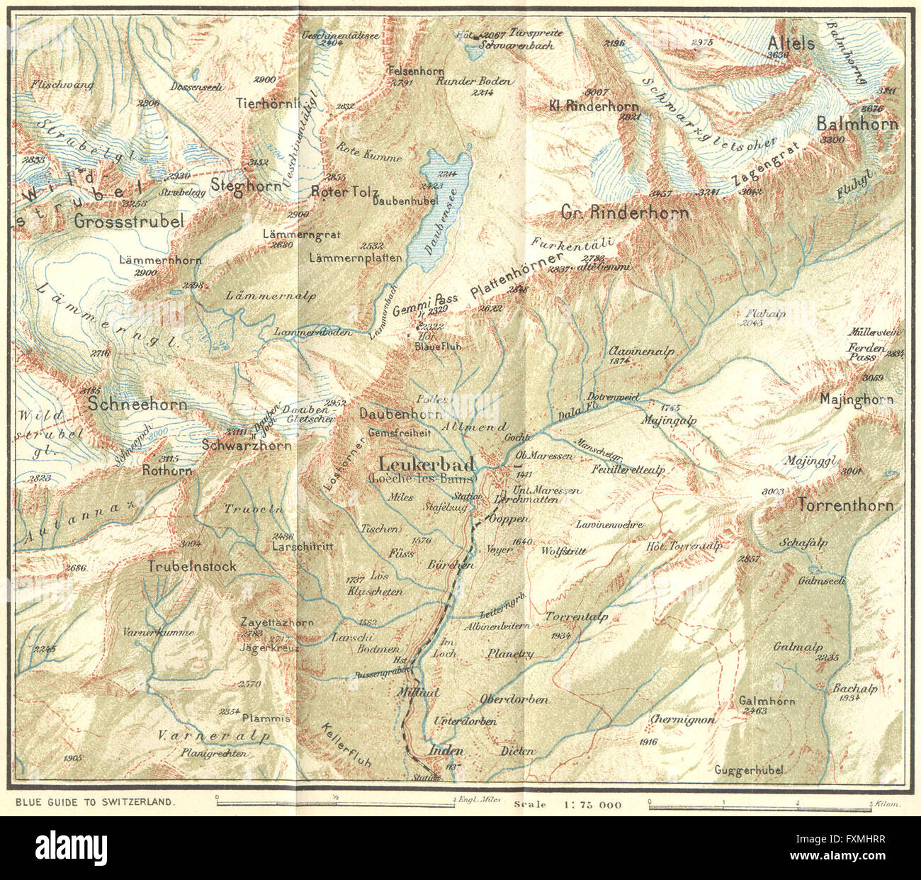 SWITZERLAND: Environs of Leukerbad, 1923 vintage map Stock Photo - Alamy