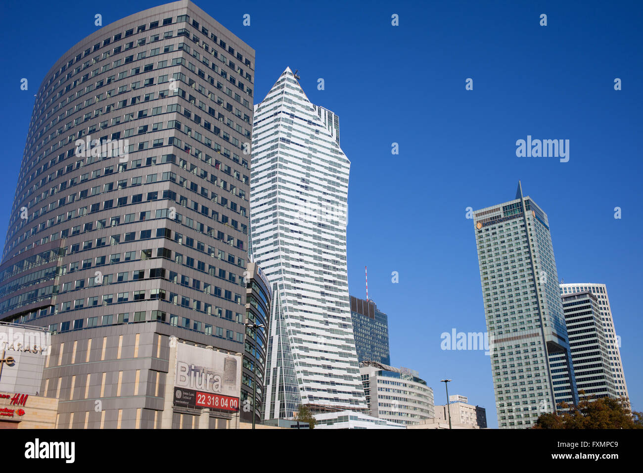 Poland, Warsaw, skyscrapers, office and apartments buildngs in downtown