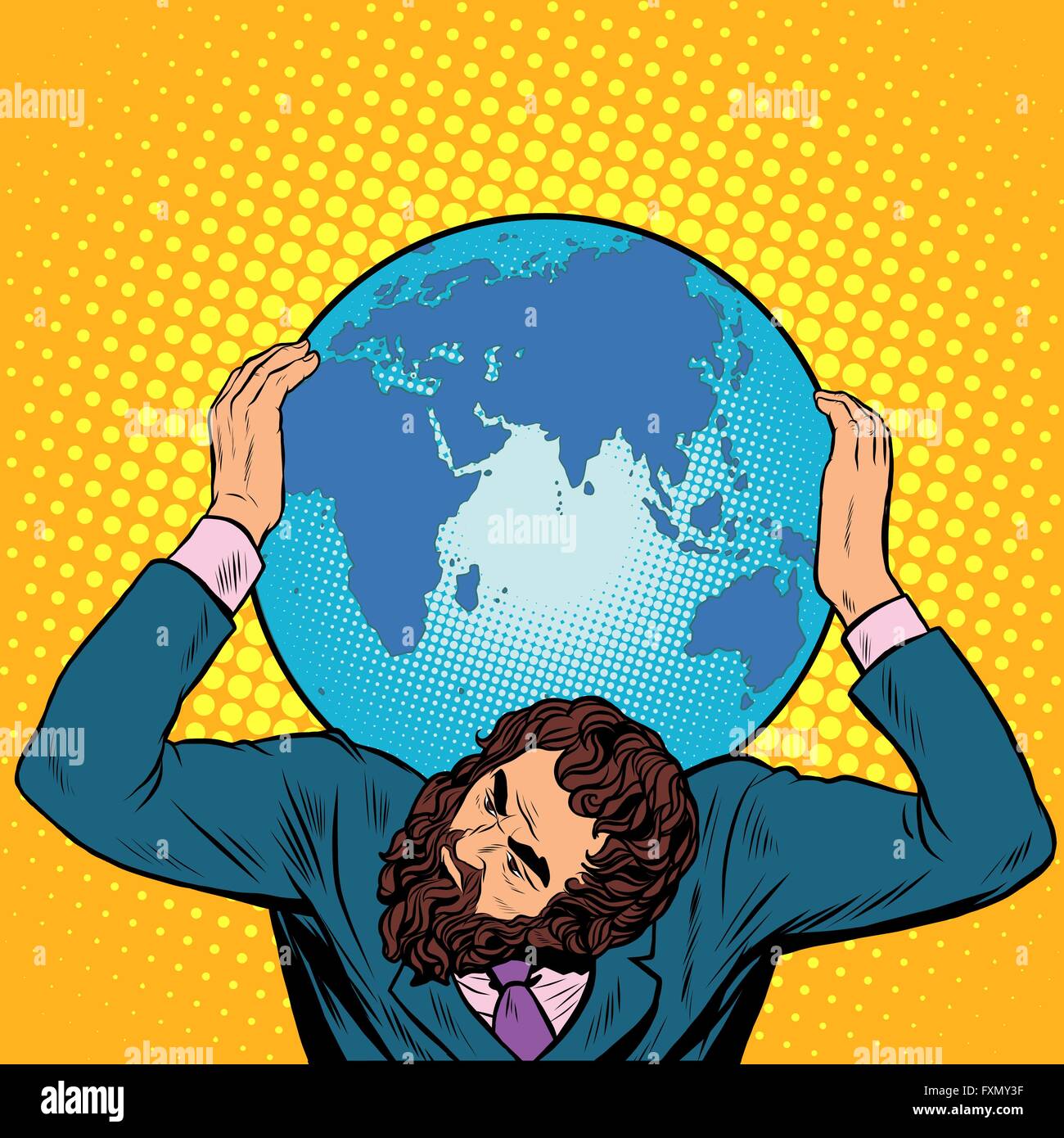 Atlas businessman holds the Earth on his shoulders Stock Vector