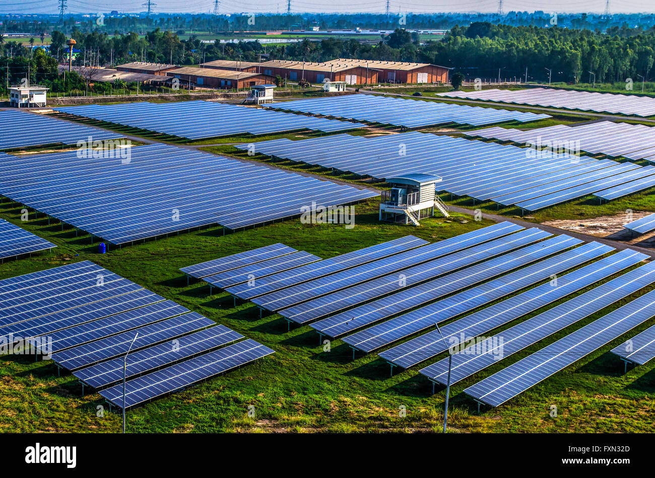Solar farm, solar panels aerial view Stock Photo