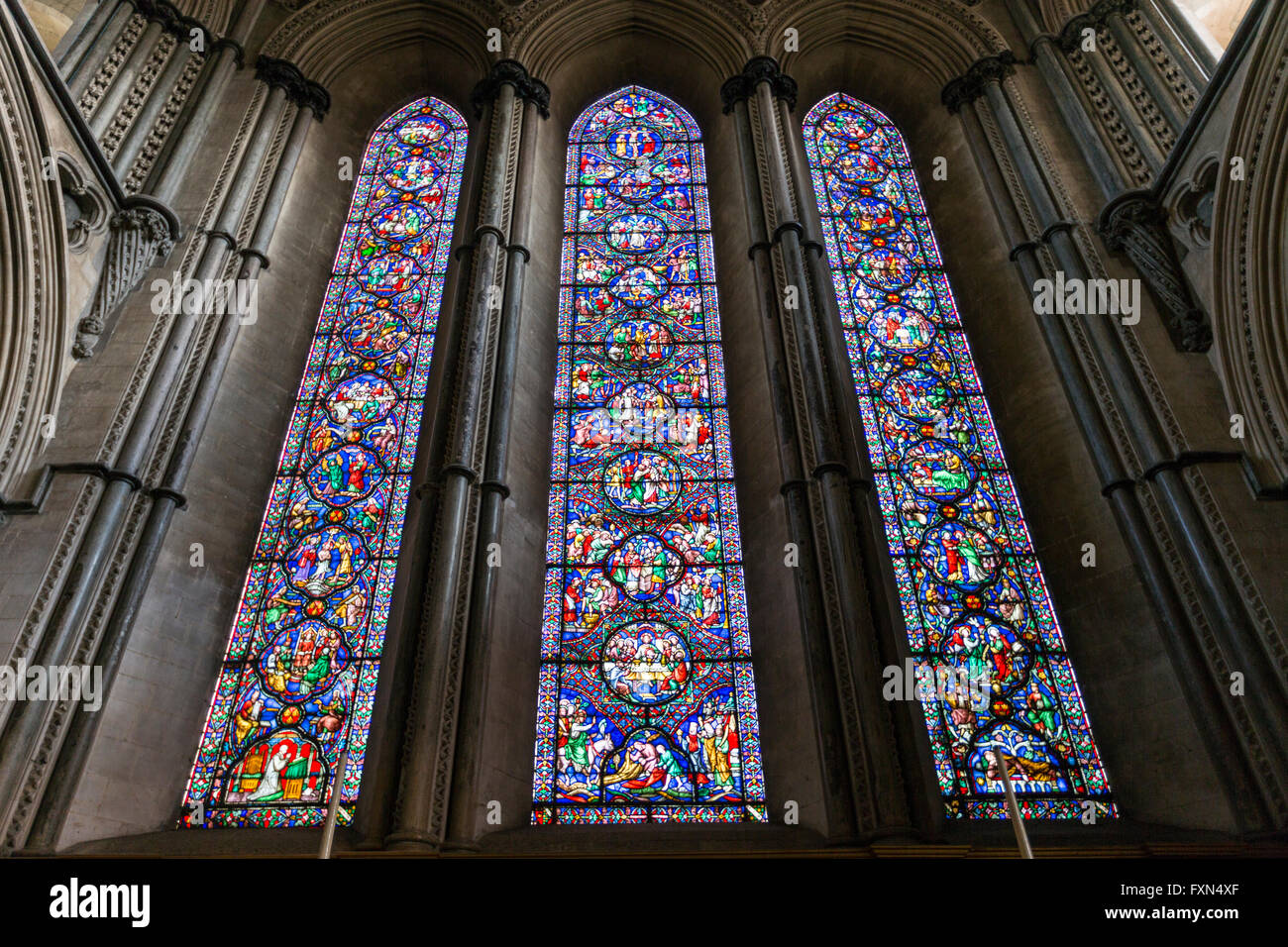 Stained glass window in Ely Cathedral, Cambridgeshire, England, UK