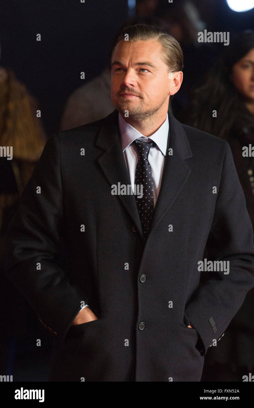 Leonardo DiCaprio attends the UK premiere of The Revenant, Leicester Square, London Stock Photo