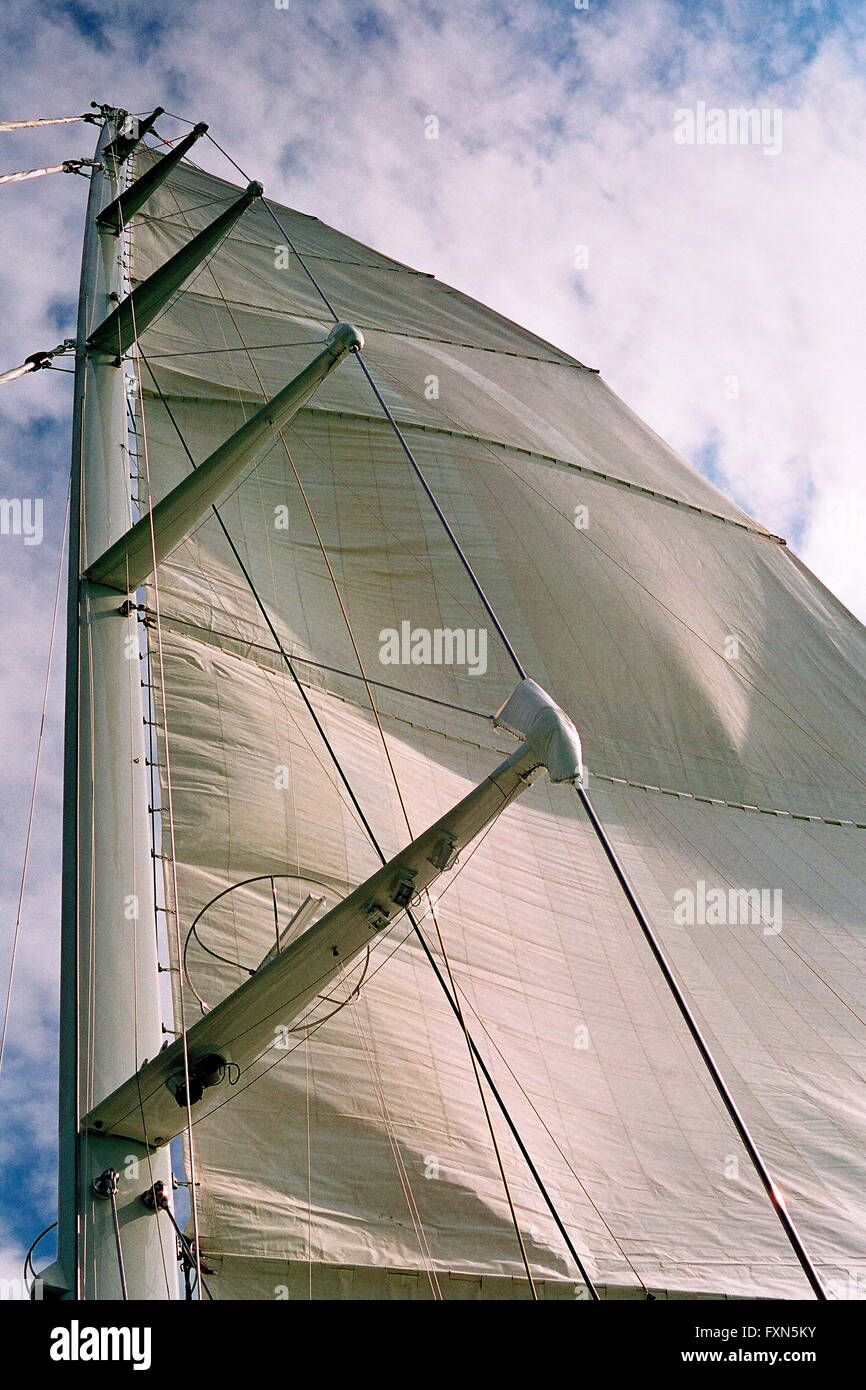 AJAXNETPHOTO. SOLENT, ENGLAND. - LARGEST SAIL - THE MAINSAIL OF MIRABELLA V COVERS AN AREA OF 16,760 SQ FT ( 1557 SQ M). THE MAST IS 290FT (88.5M) TALL. PHOTO: JESSICA EASTLAND/AJAX.   REF: 41404/682 Stock Photo