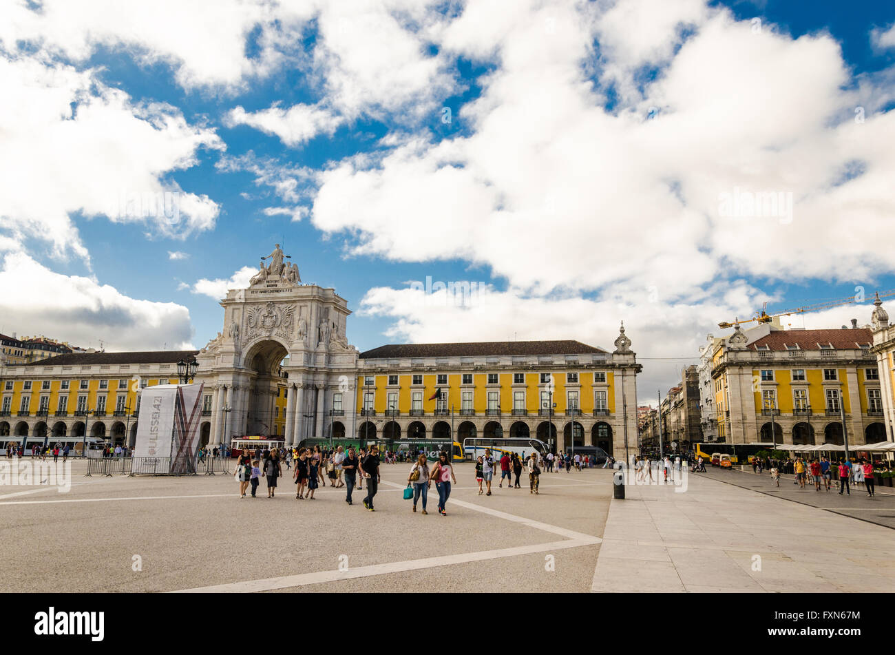 view of the Terreiro do Paco full of tourist, the largest square in lisbon, symbol of the capital  of portugal Stock Photo