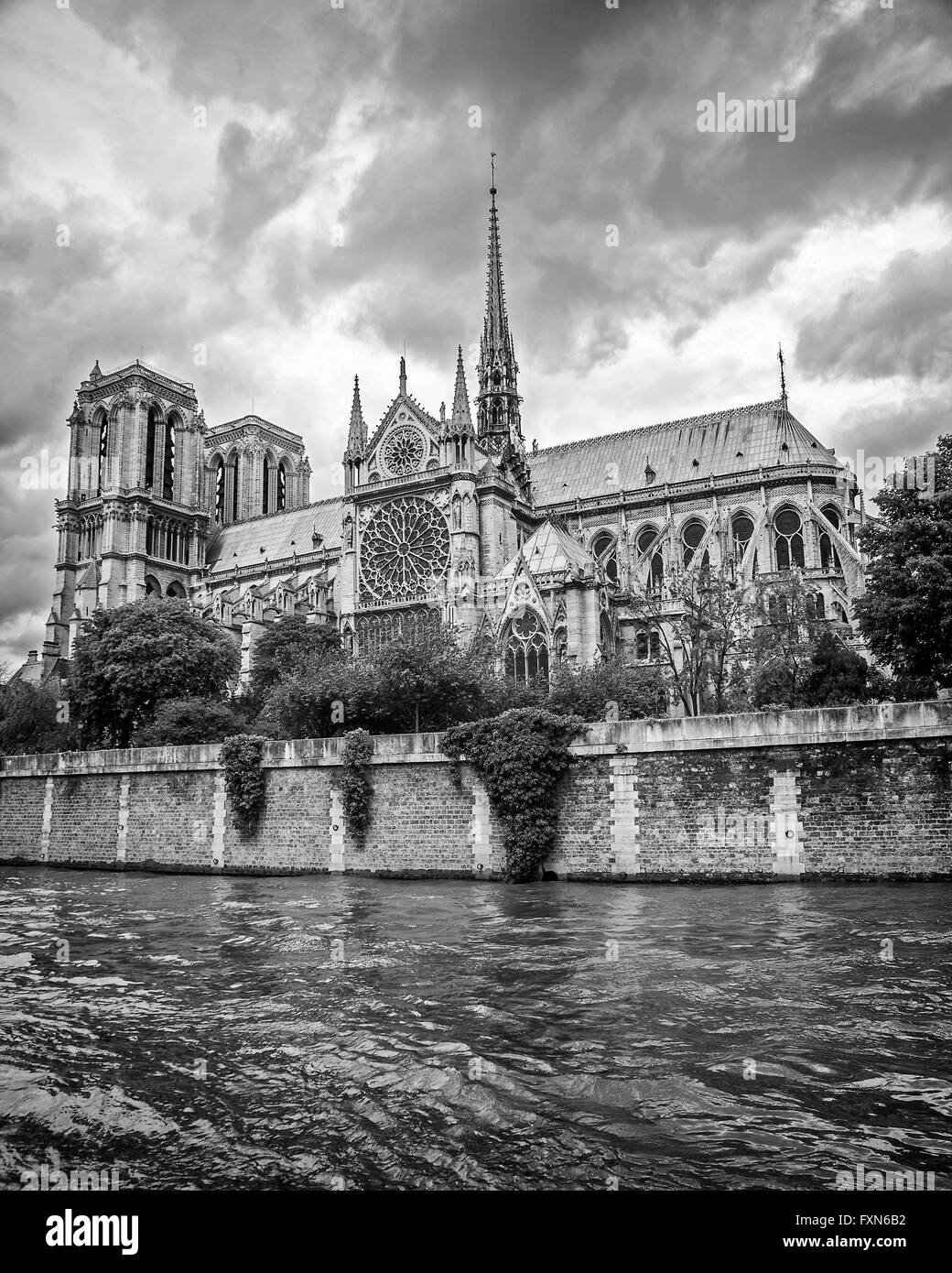 Paris, France. View from the left bank of the Seine at the Notre - Dame de Paris . Stock Photo