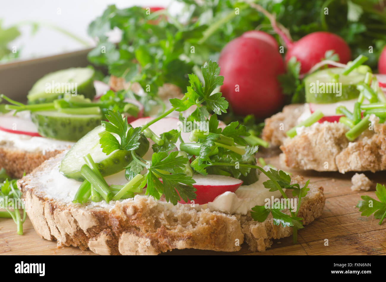 breakfast with spring  fresh vegetables Stock Photo