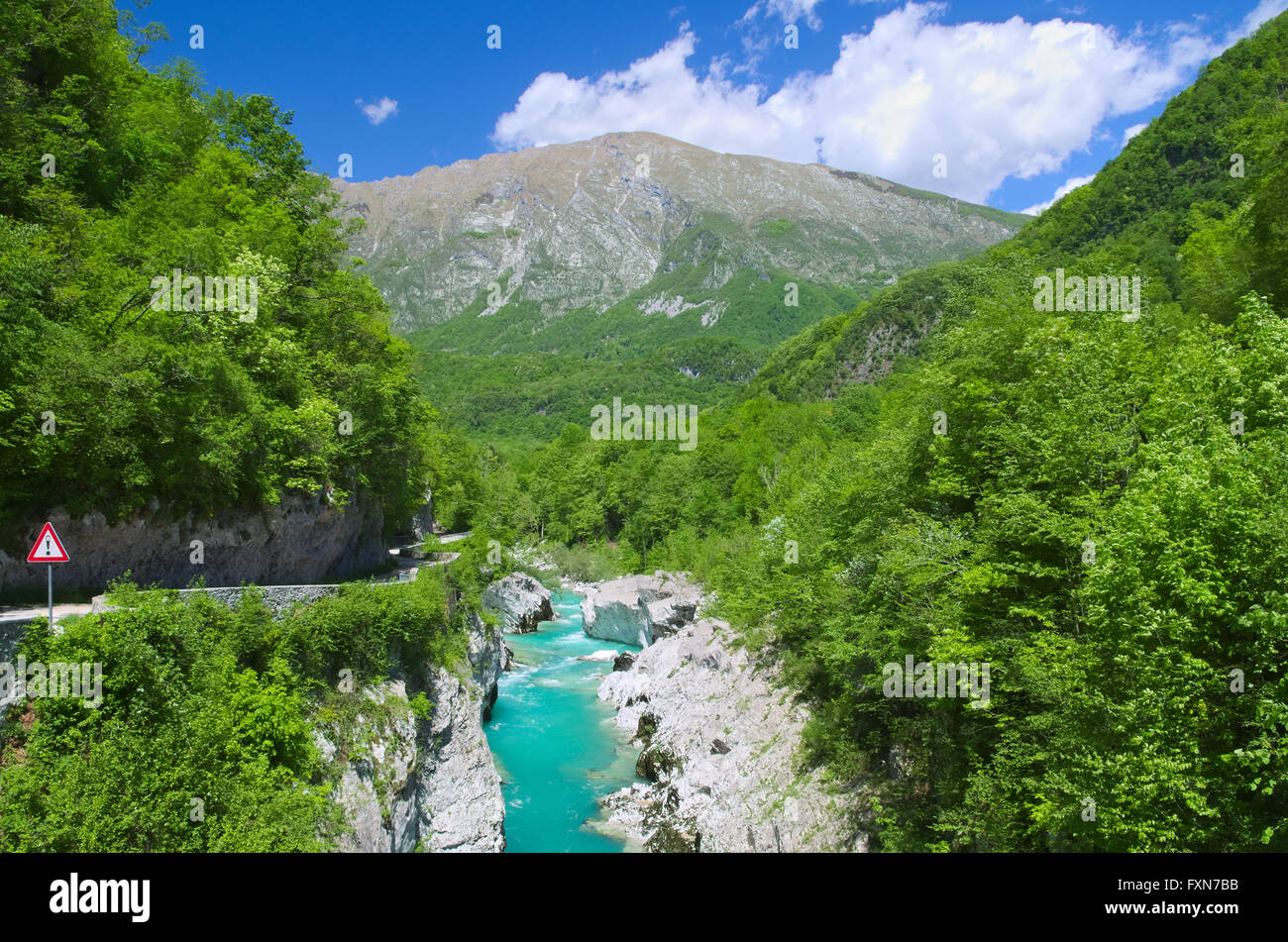 View of the Soca river (Isonzo) near Kobarid (Caporetto), Slovenia Stock Photo