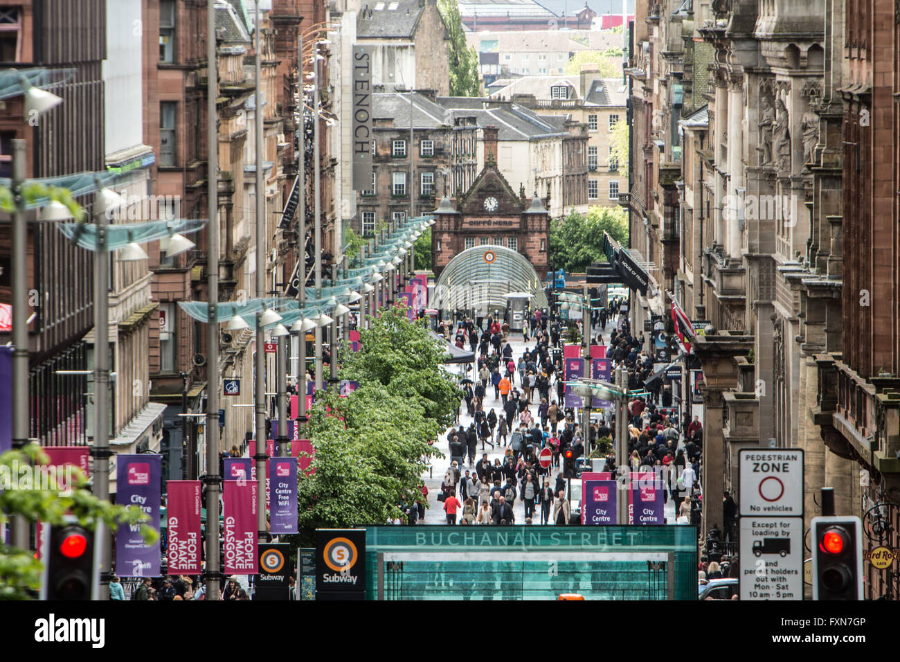 Pedestrians shopping on busy Buchanan Street Glasgow Stock Photo