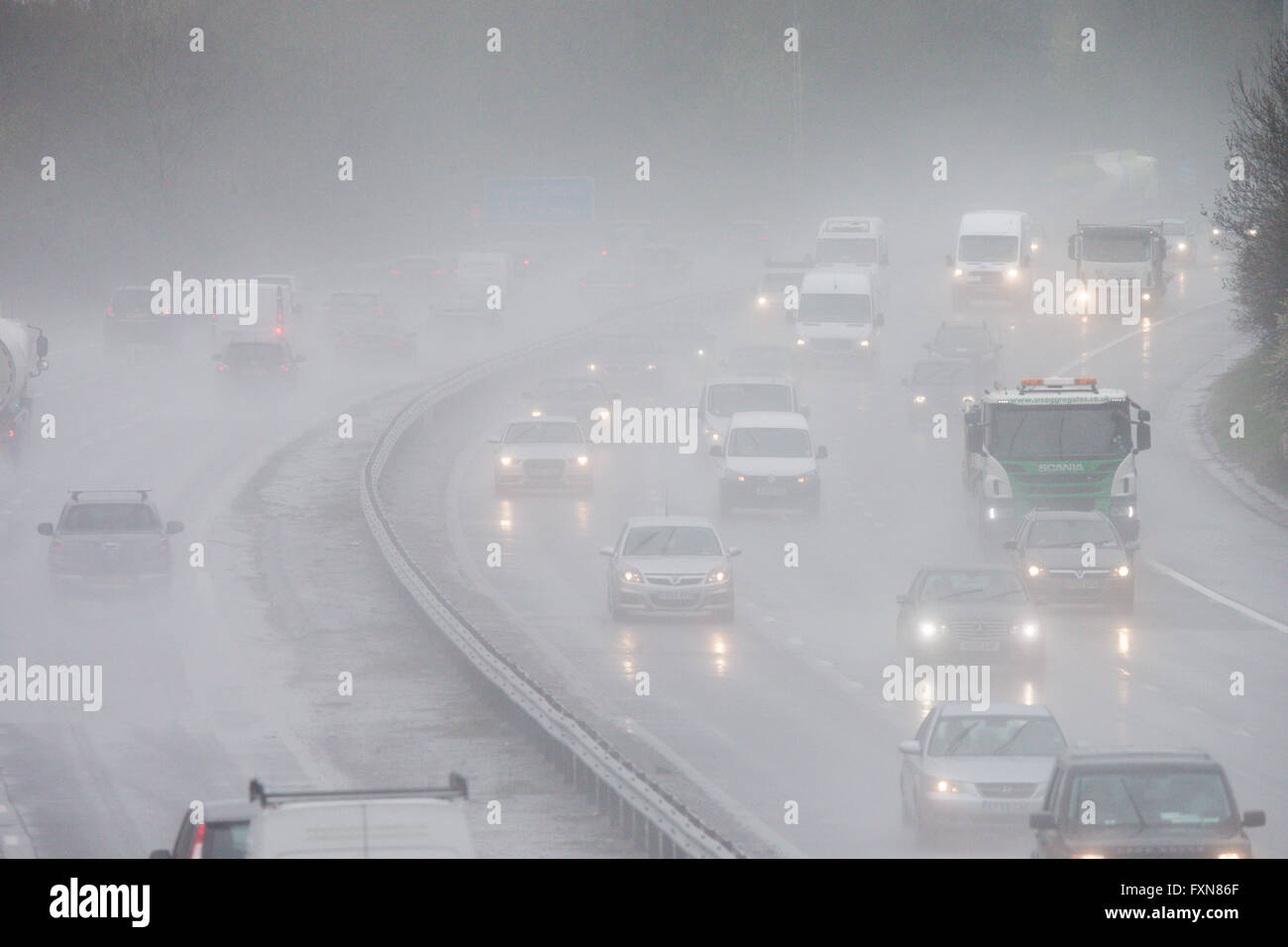 Treacherous Driving Conditions On The M11 Motorway In Harlow Essex