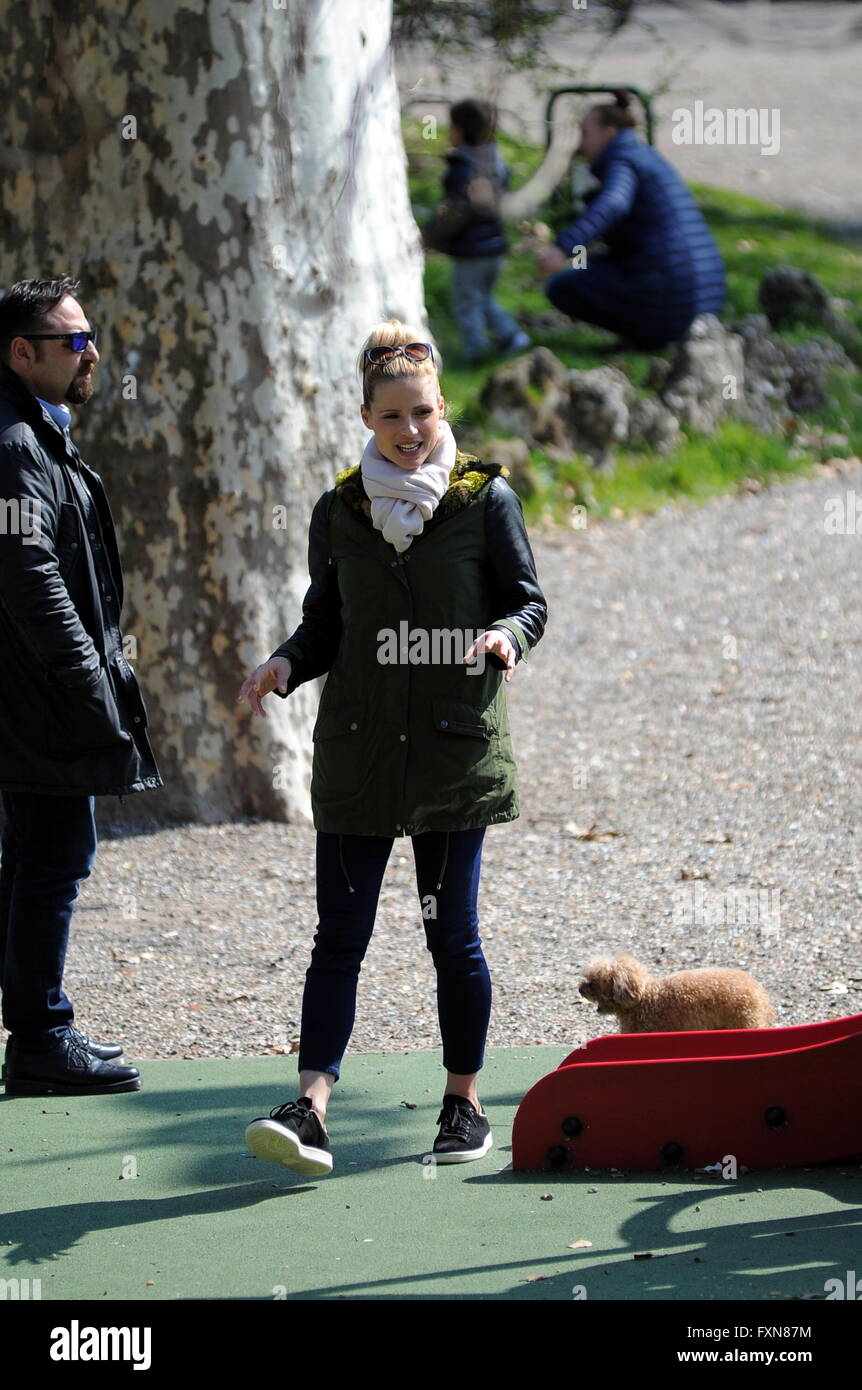 Michelle Hunziker takes her daughters Sole and Celeste Trussardi to the  park accompanied by her nanny and bodyguard. Featuring: Michelle Hunziker  Where: Milan, Italy When: 17 Mar 2016 Credit: IPA/WENN.com **Only available