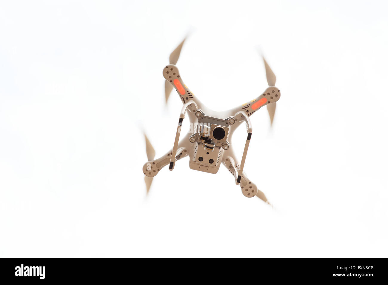 flying drone quadrocopter on a white background Stock Photo