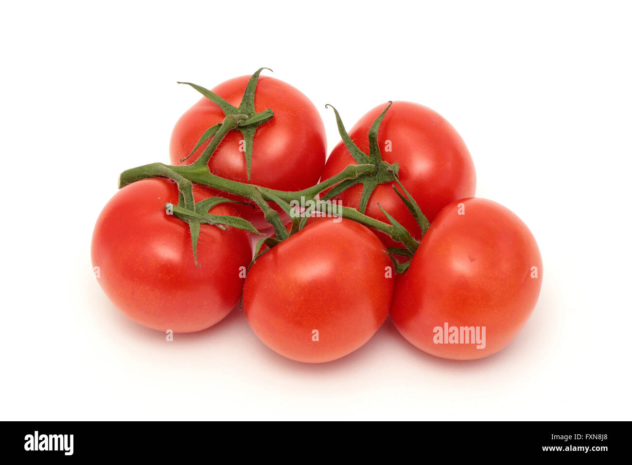 Bunch of tomatoes against a white background Stock Photo