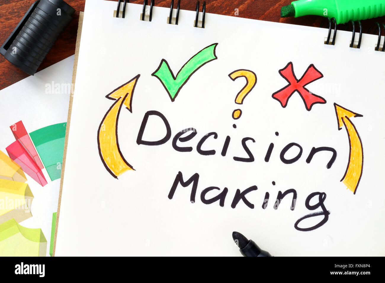 Decision making written in a notebook. Business concept. Stock Photo
