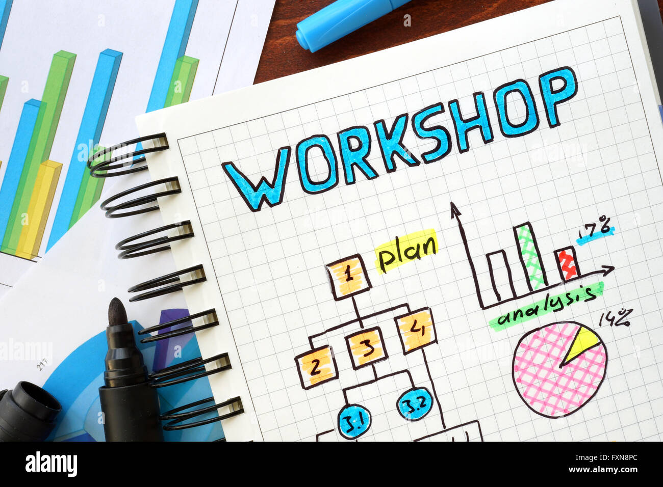 Workshop written in a notebook. Business concept. Stock Photo