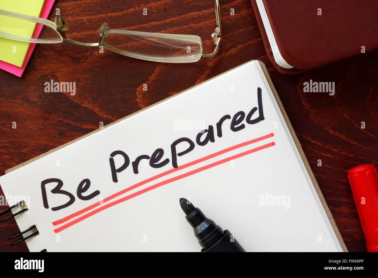 Be Prepared written in a notebook. Motivation concept. Stock Photo