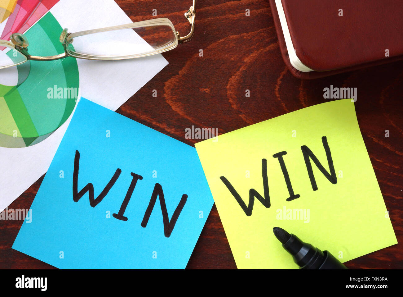 Win-win written on papers. Business concept. Stock Photo