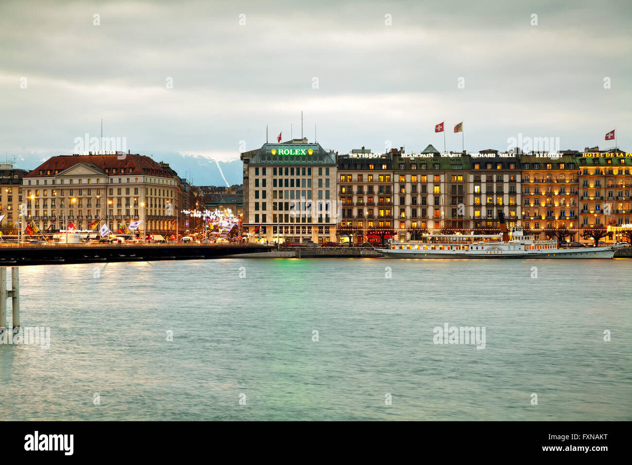 GENEVA, SWITZERLAND NOVEMBER 27 Geneva cityscape overview at night on November 27, 2015 in
